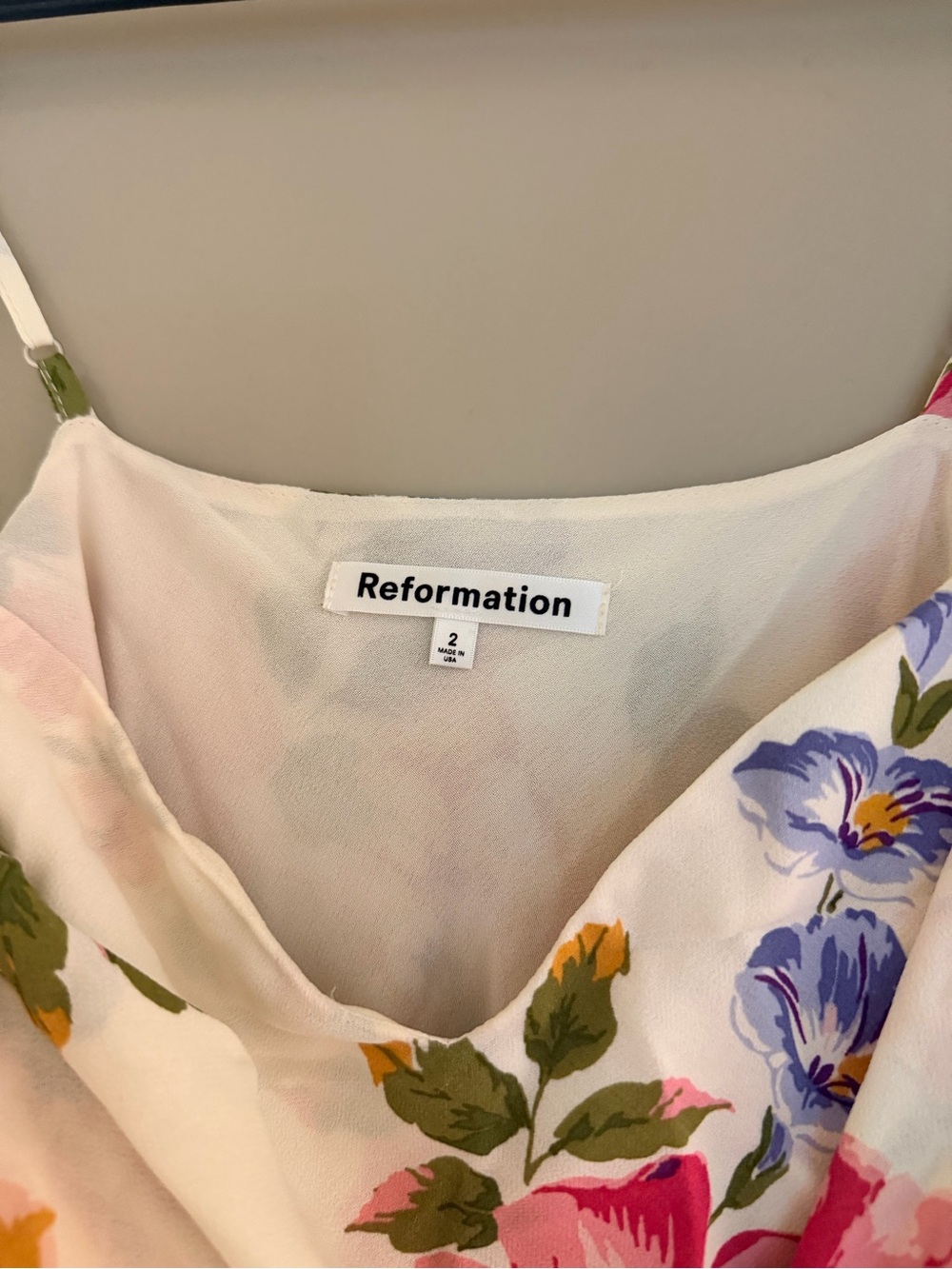 Reformation Floral Reya Midi Dress - White with Pink & Green - Picture 6 of 6